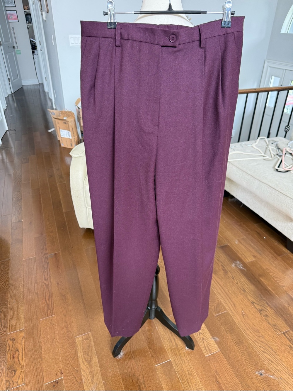Evan Picone Dark Magenta Plum High-Waist Wool Tailored Trousers Fully Lined 14